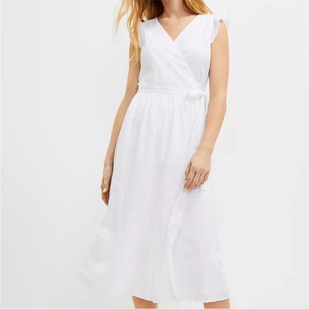 LOFT White Sleeveless Wrap-Style Midi Dress